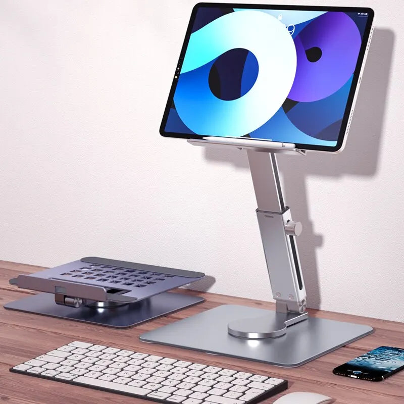 Aluminum 360° Rotating Tablet Stand Adjustable Folding Desk Holder for iPad Pro Air Xiaomi 4–14"