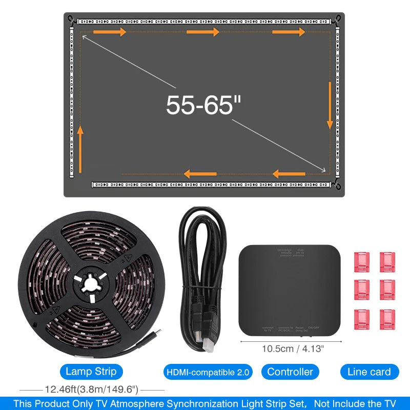 Ambient TV LED Backlight with Real-Time Screen Sync for 40–85 Inch TVs | HDMI 2.0 Compatible | Dynamic 4K LED Light Strip