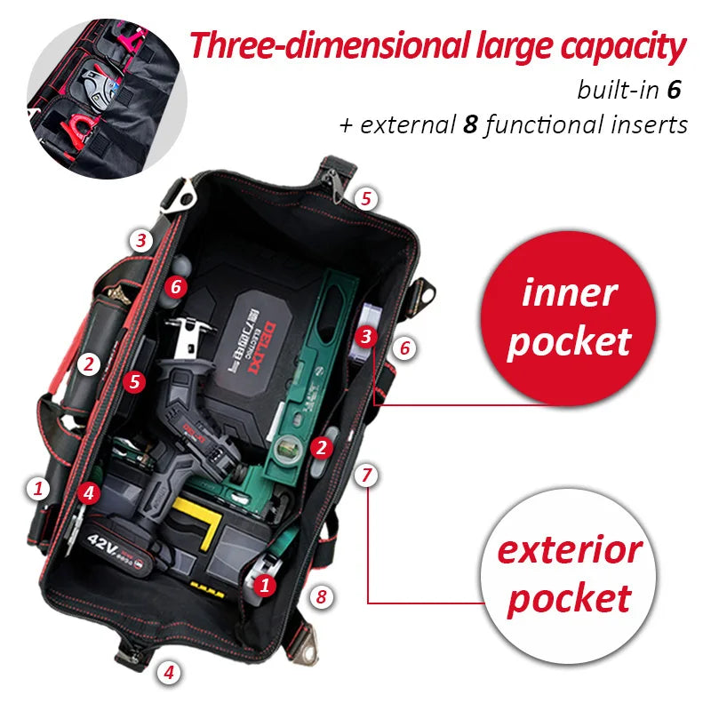 Multifunctional Waterproof Electric Tool Bag for Electricians Carpenters Mechanics & Homeowners