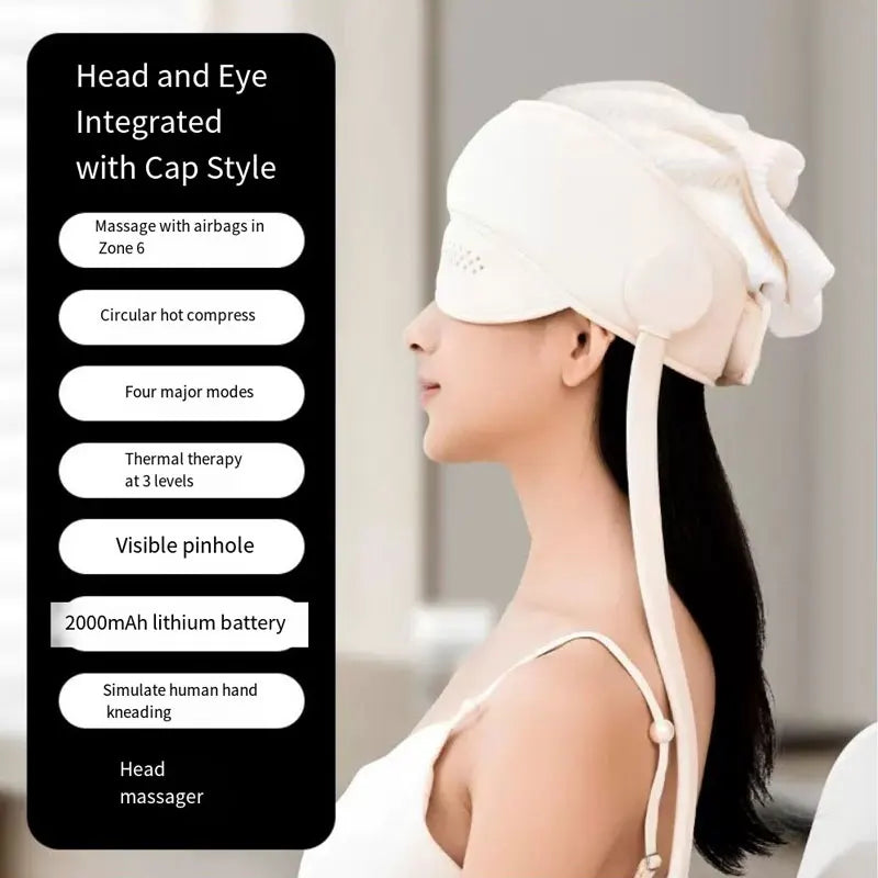 Electric Head Massager with 6-Zone Air Pressure & Hot Compress for Head and Eye Relaxation