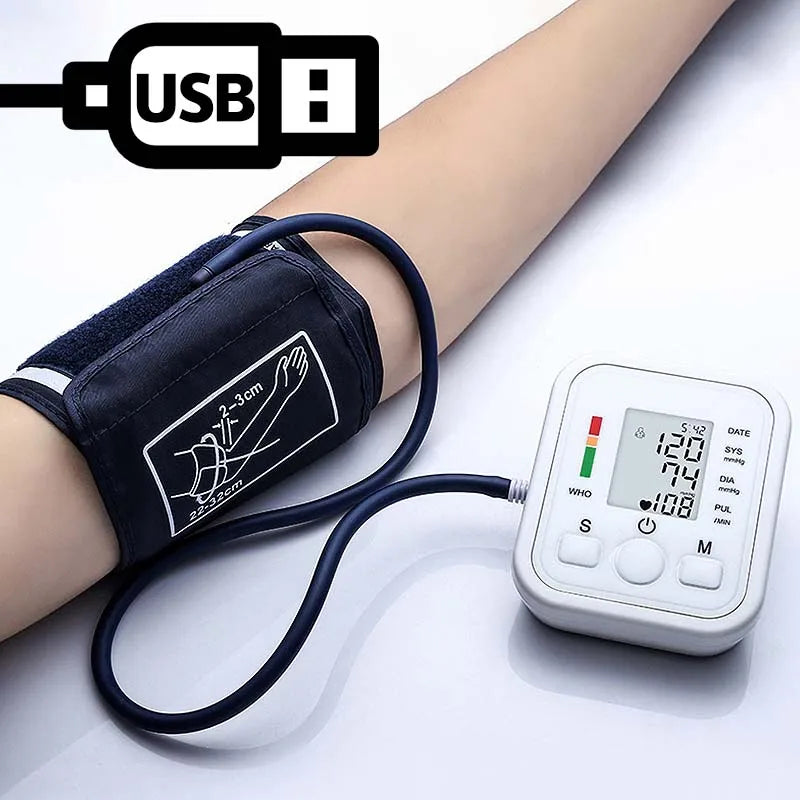 Portable Digital Blood Pressure Monitor Arm with Heart Rate Monitor – Automatic BP Machine for Home Use