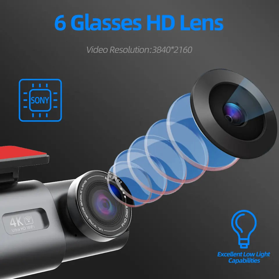4K UHD Dash Cam with Night Vision, WiFi, GPS & 24H Parking Monitor DVR Camera