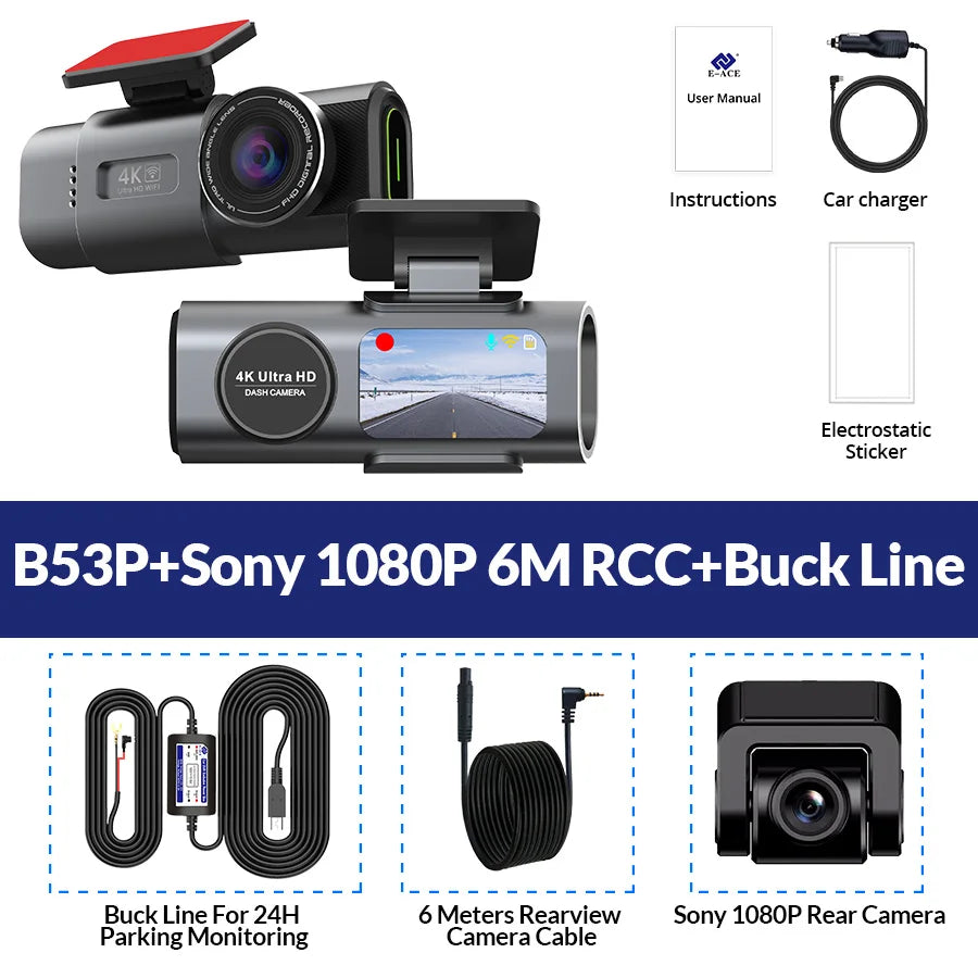 4K UHD Dash Cam with Night Vision, WiFi, GPS & 24H Parking Monitor DVR Camera