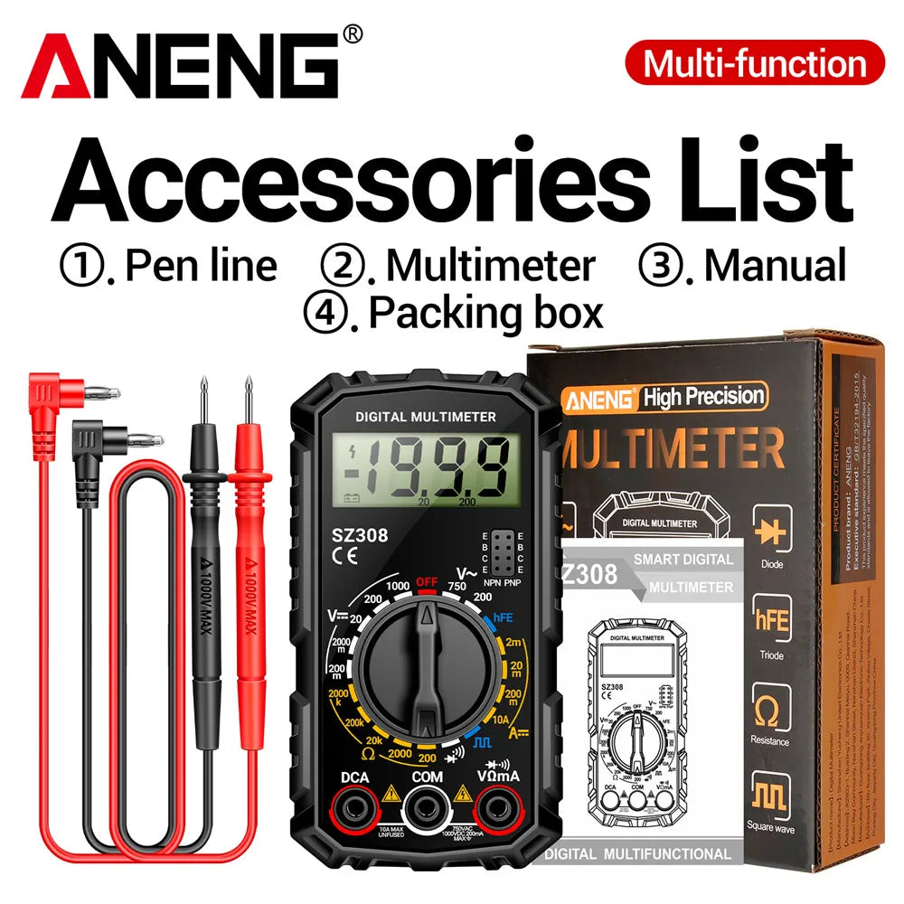 Digital Multimeter AC/DC Current Meter Voltage Resistance Meter Electrician LCD Backlight Ohm Square Wave Test