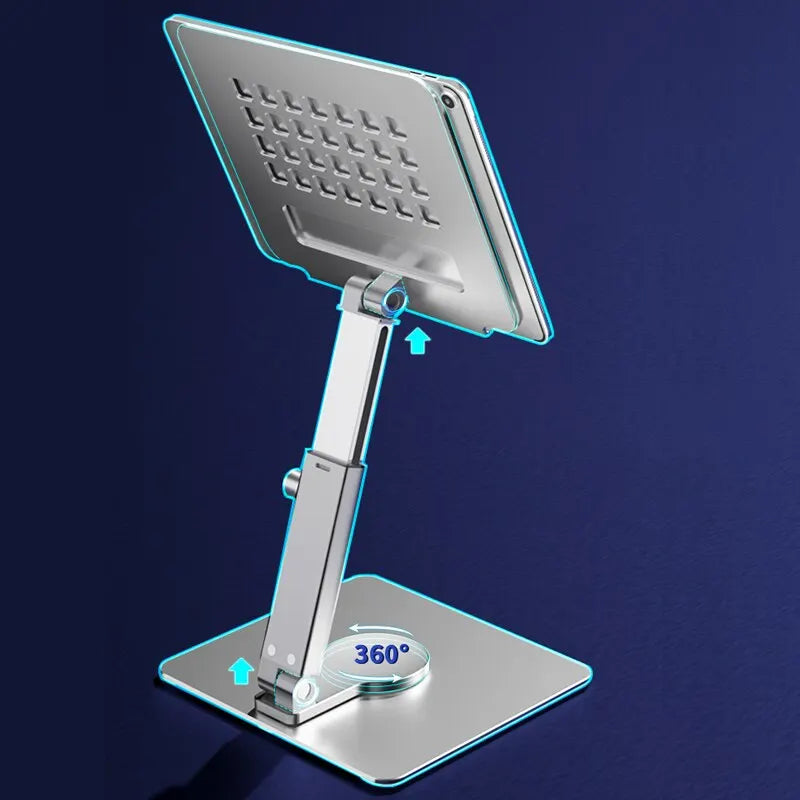 Aluminum 360° Rotating Tablet Stand Adjustable Folding Desk Holder for iPad Pro Air Xiaomi 4–14"