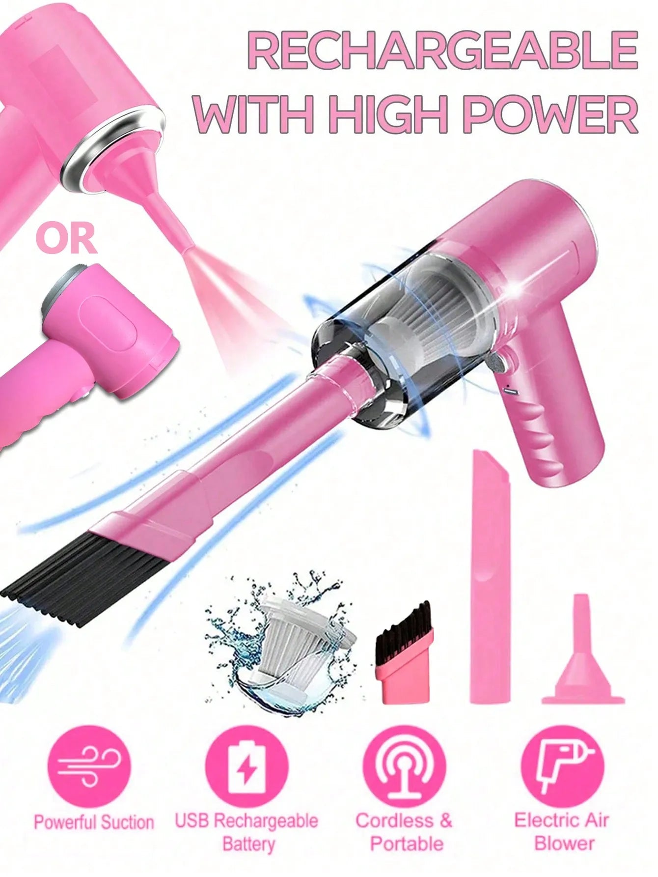 3-in-1 Cordless Vacuum Cleaner – Suction & Blower Portable Car & Home Cleaner USB Rechargeable
