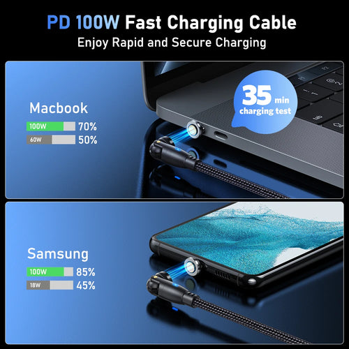 100W Magnetic USB Type C Cable 5A Fast Charging Cord for MacBook Samsung iPhone Devices