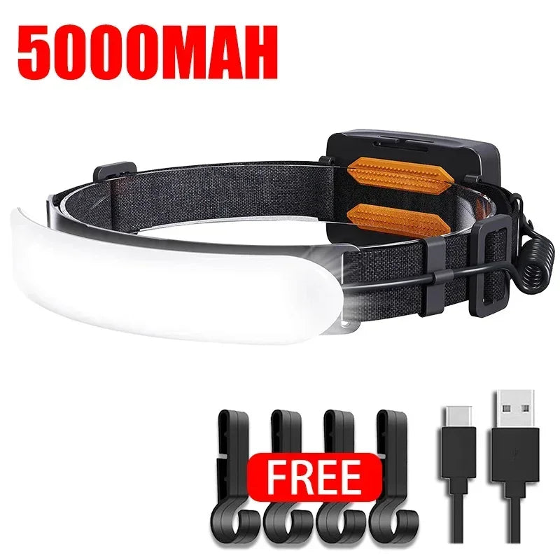 EvoFine LED Headlamp Flashlight With 7500Mah Built-in Battery USB Rechargeable Fishing Camping