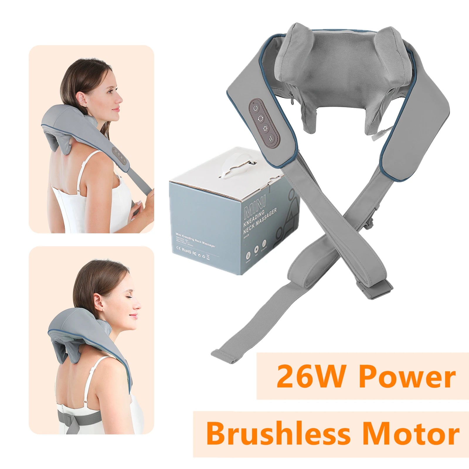 Wireless Neck Shoulder Massager – 26W Brushless Motor Kneading Shawl