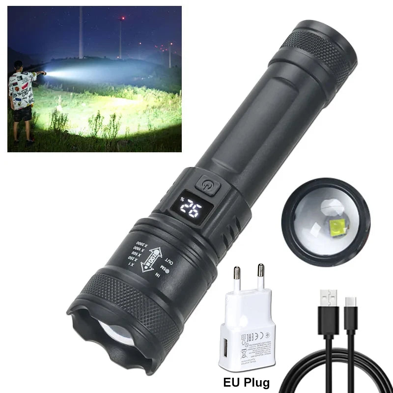 High Strong Power Led Flashlights 2000LM Tactical Torch with Display Light