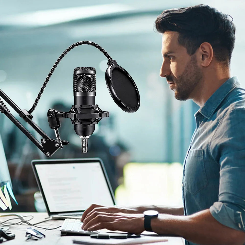 Podcast Microphone Kit USB/XLR Dynamic Mic Boom Arm Sound Card Set for Gaming Streaming Karaoke