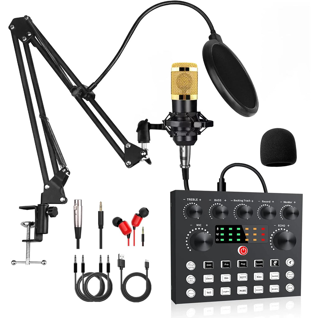 Podcast Microphone Kit USB/XLR Dynamic Mic Boom Arm Sound Card Set for Gaming Streaming Karaoke