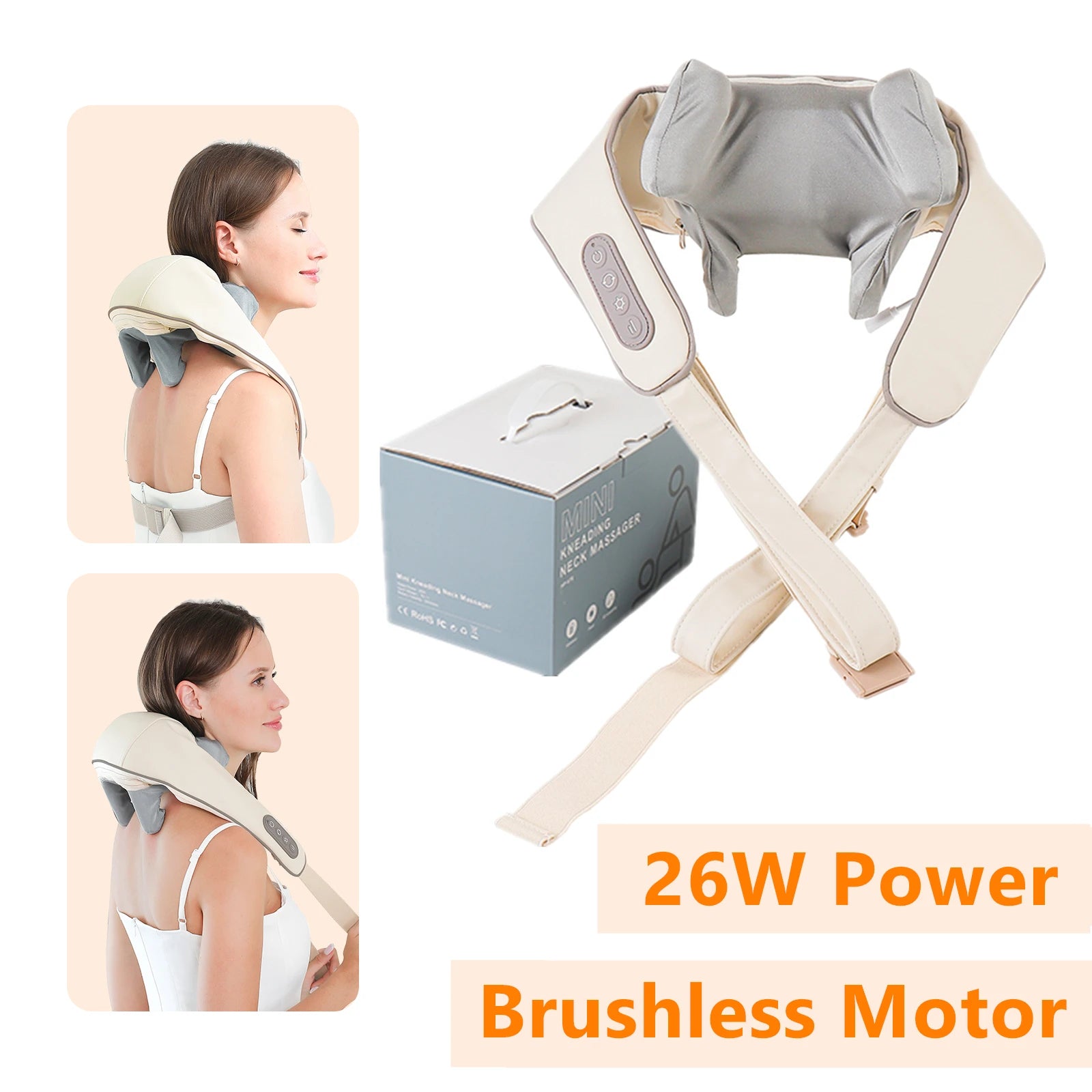 Wireless Neck Shoulder Massager – 26W Brushless Motor Kneading Shawl
