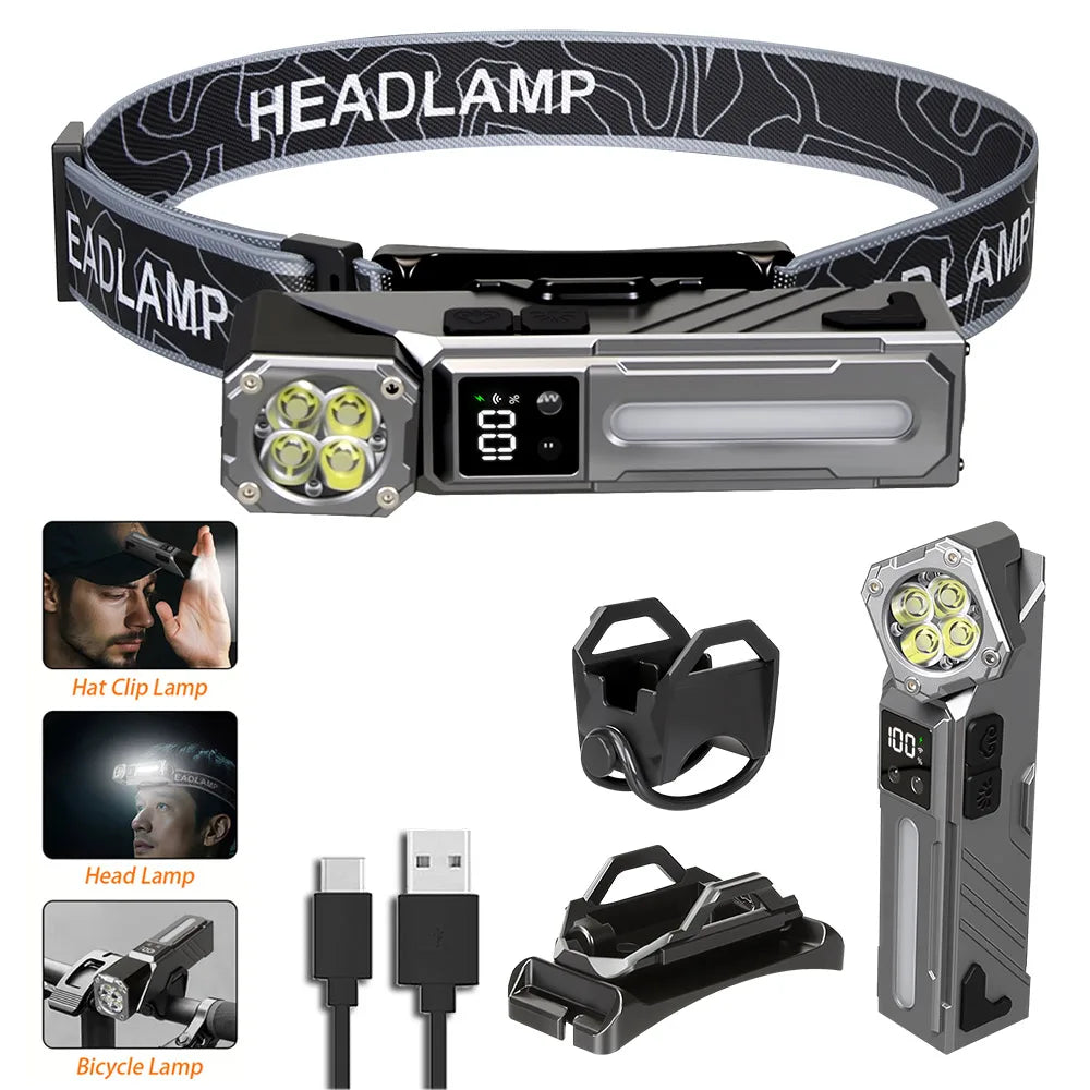 EvoFine LED Headlamp Flashlight With 7500Mah Built-in Battery USB Rechargeable Fishing Camping