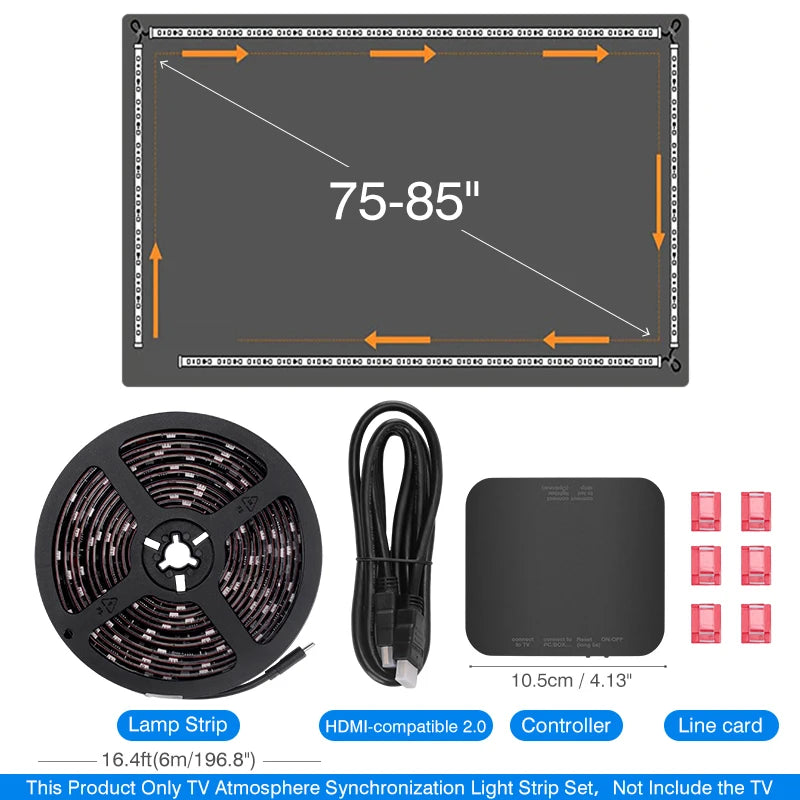 Ambient TV LED Backlight with Real-Time Screen Sync for 40–85 Inch TVs | HDMI 2.0 Compatible | Dynamic 4K LED Light Strip
