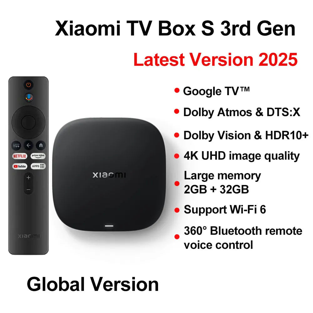 Xiaomi Mi TV Box S 3rd / 2nd Gen, Android Smart TV Box Media Player 4K UHD Google TV Dolby Vision HDR10+ Google Assistant