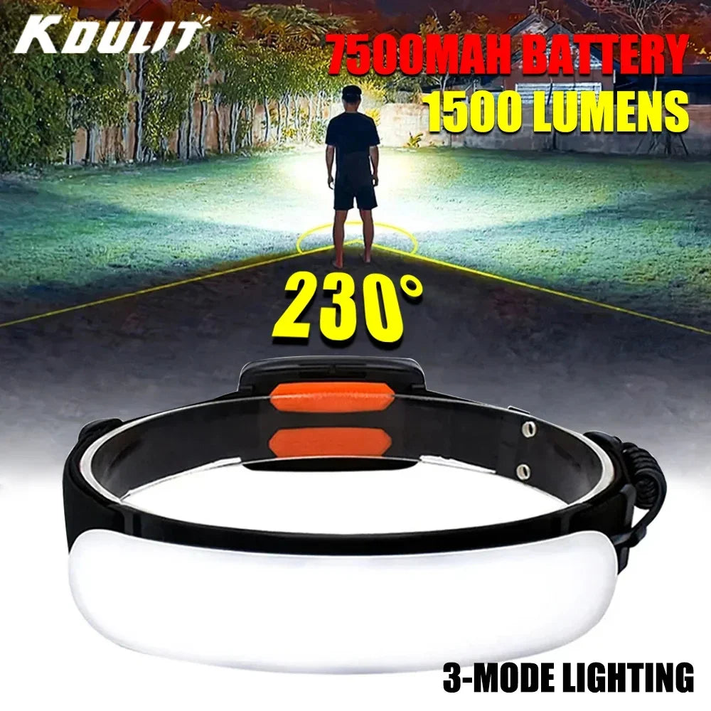 EvoFine LED Headlamp Flashlight With 7500Mah Built-in Battery USB Rechargeable Fishing Camping