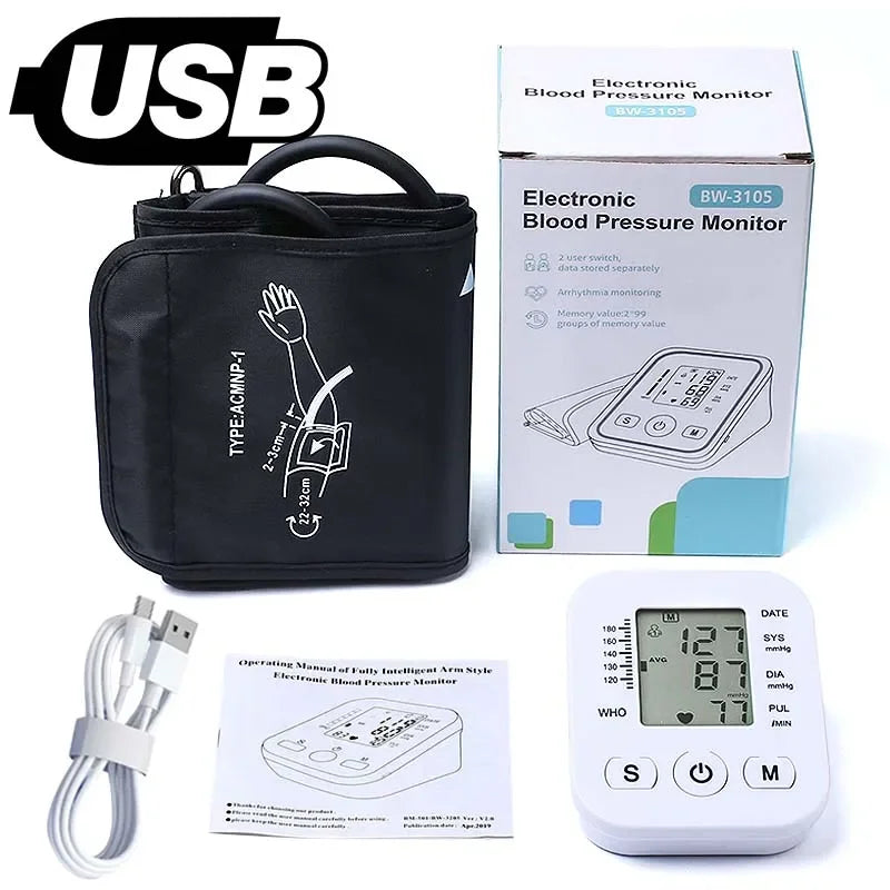 Portable Digital Blood Pressure Monitor Arm with Heart Rate Monitor – Automatic BP Machine for Home Use