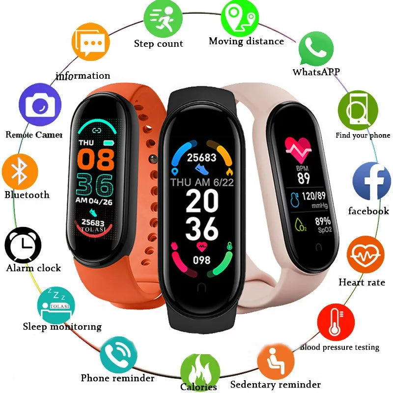 M6 Smart Watch Men Women Fitness Smart Bracelet Sports Band Heart Rate Blood Pressure Monitor Waterproof Multi-function Watches