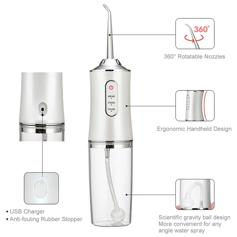Portable 4-Jet Water Flosser – 3 Modes, Rechargeable Smart Electric Oral Irrigator Cleaner