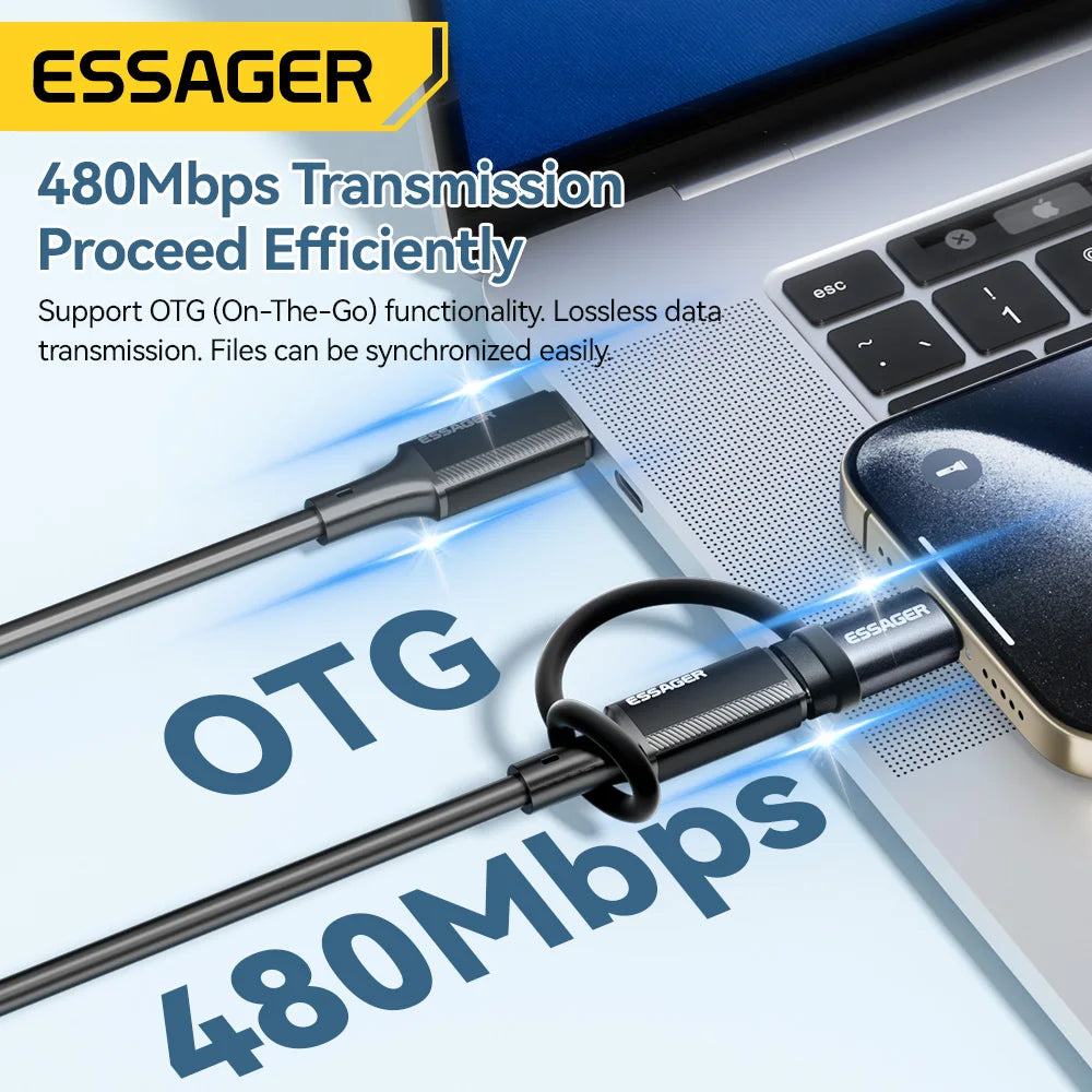 Essager Lightning to USB-C Adapter 3A Fast Charging OTG Converter for iPhone 15 Pro Max XR