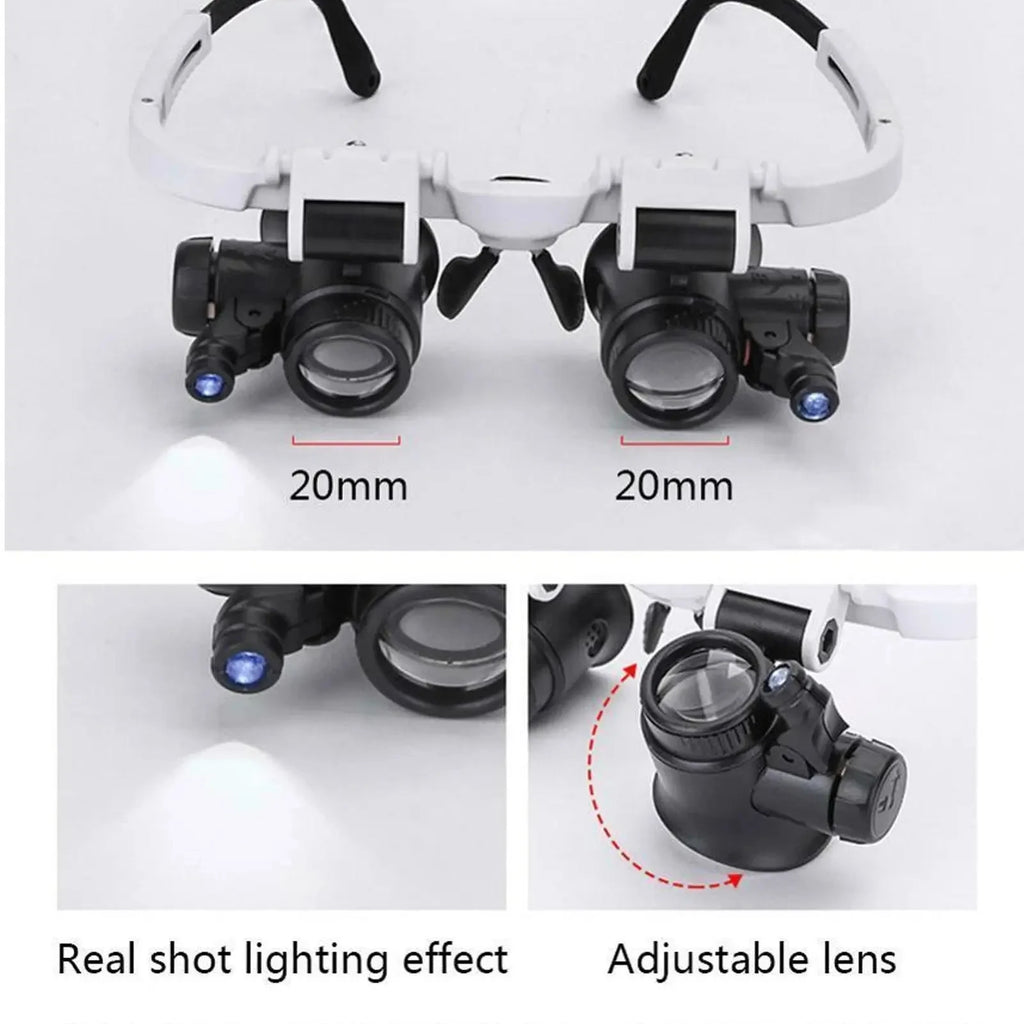 LED Head Mounted Magnifier Glasses 8X 15X 23X Jeweler Watch Repair Loupe Adjustable Headband
