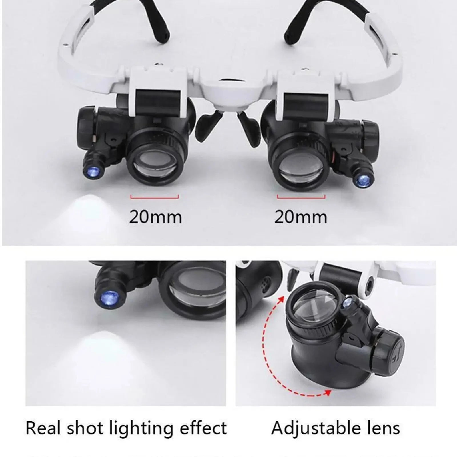 LED Head Mounted Magnifier Glasses 8X 15X 23X Jeweler Watch Repair Loupe Adjustable Headband