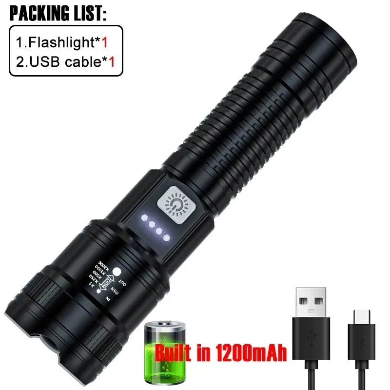 High Strong Power Led Flashlights 2000LM Tactical Torch with Display Light