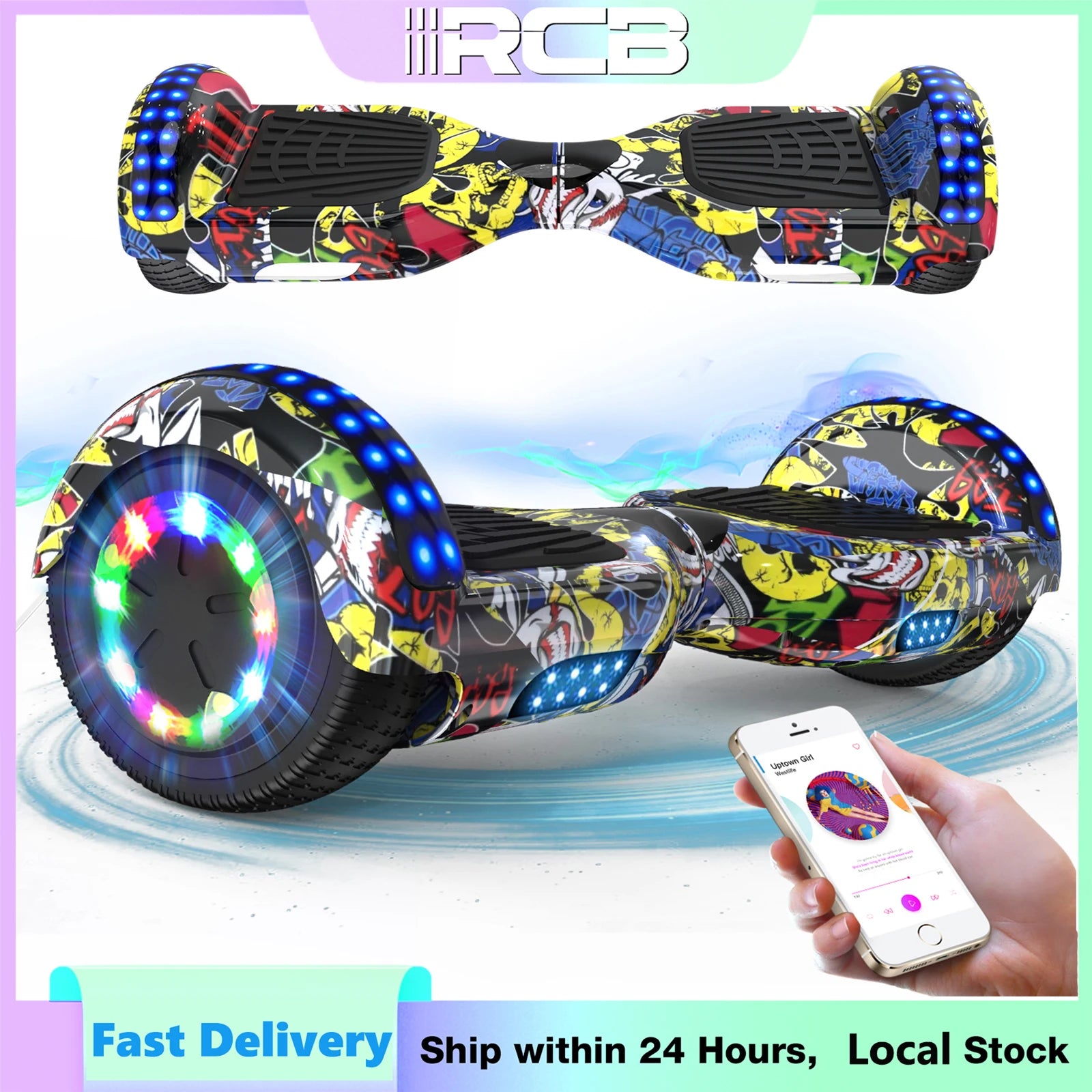 6.5 Inch Hoverboard with Bluetooth Speaker & LED Lights | Self-Balancing Two-Wheel Scooter for Kids & Adults
