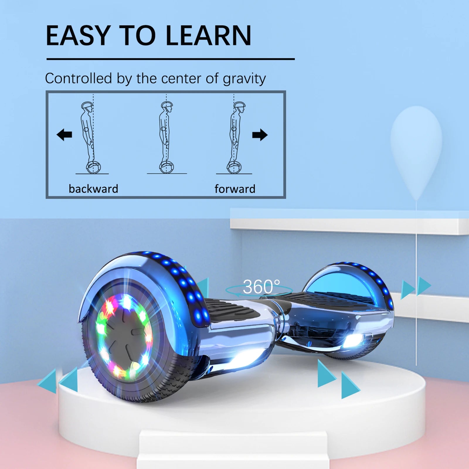 6.5 Inch Hoverboard with Bluetooth Speaker & LED Lights | Self-Balancing Two-Wheel Scooter for Kids & Adults