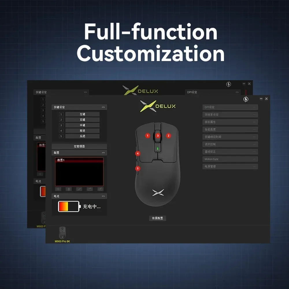 Delux M900PRO Wireless Gaming Mouse – 8K Polling Rate PAW3395 63g with RGB Charging Dock