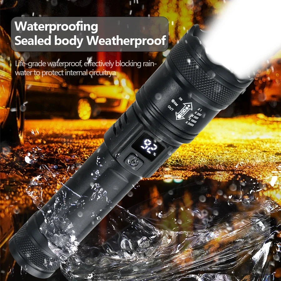 High Strong Power Led Flashlights 2000LM Tactical Torch with Display Light