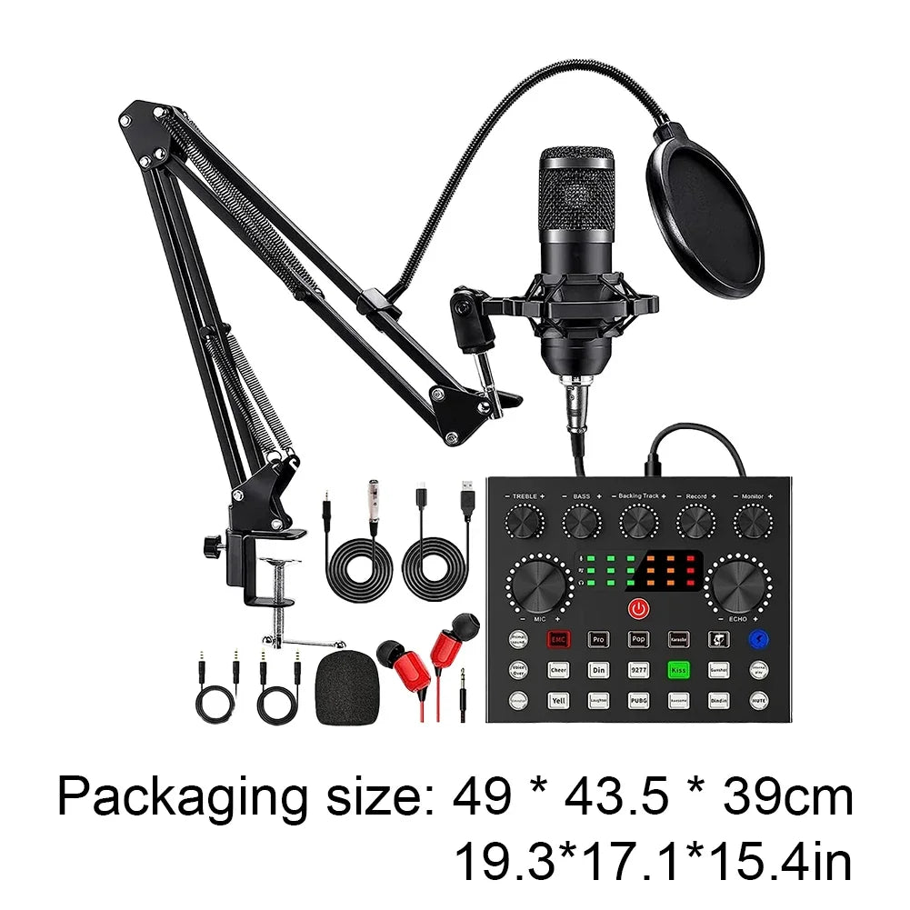 Podcast Microphone Kit USB/XLR Dynamic Mic Boom Arm Sound Card Set for Gaming Streaming Karaoke
