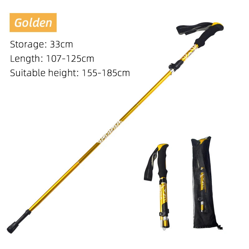 Lightweight Folding Hiking Stick – 5 Section Telescopic Trekking Pole Portable Outdoor Walking Stick for Travel & Camping