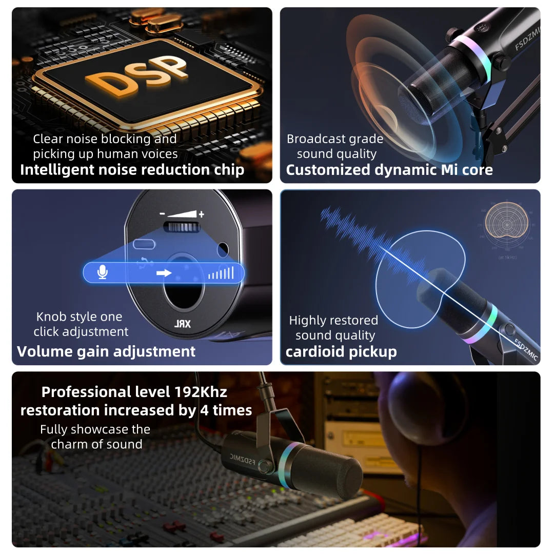Dynamic Microphone RGB Mute Headphone Jack for PC Gaming Streaming PS5 Recording