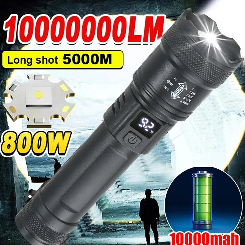 High Strong Power Led Flashlights 2000LM Tactical Torch with Display Light
