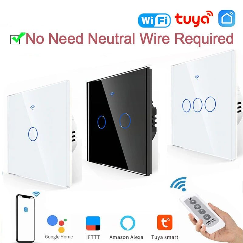 WiFi Smart Light Switches Touch Switch RF433 No Neutral Wire Smart Home Life Tuya App Control Support Alexa Google Home