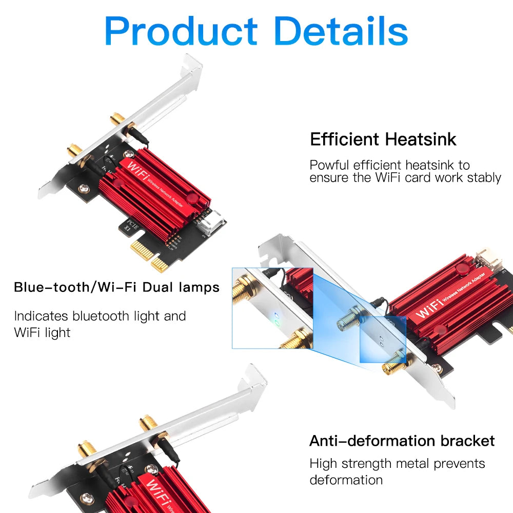 WiFi 5 PCI-E Wireless Adapter AC1200 Network Card Dual Band 2.4G/5GHz 802.11AC For Bluetooth 4.0 Desktop Windows 7/8/10/11