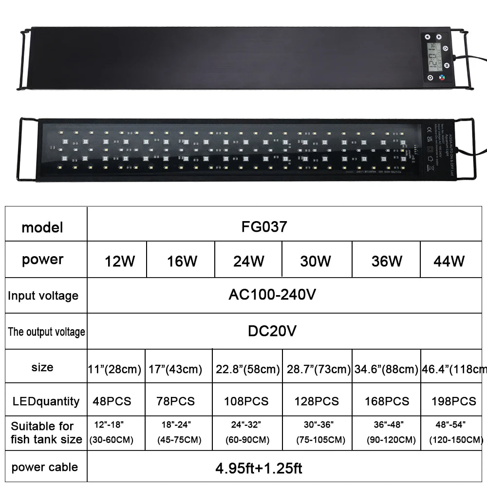 Full Spectrum Lighting LED Light Aquarium Decoration Aquatic Plant Growth Lamp IP68 Waterproof 100V-240V