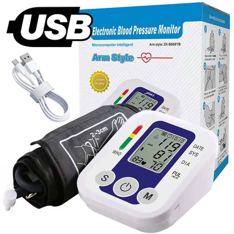 Portable Digital Blood Pressure Monitor Arm with Heart Rate Monitor – Automatic BP Machine for Home Use