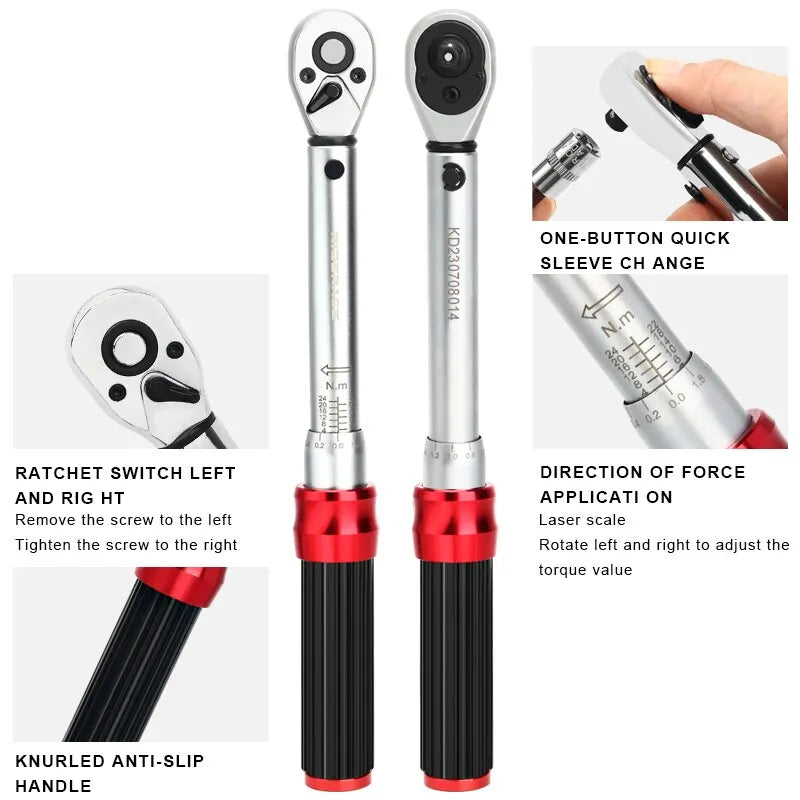 15Pcs Bicycle Torque Wrench Set 1/4 Inch 2-24Nm Bike Repair Tool Kit with Allen Key Sockets