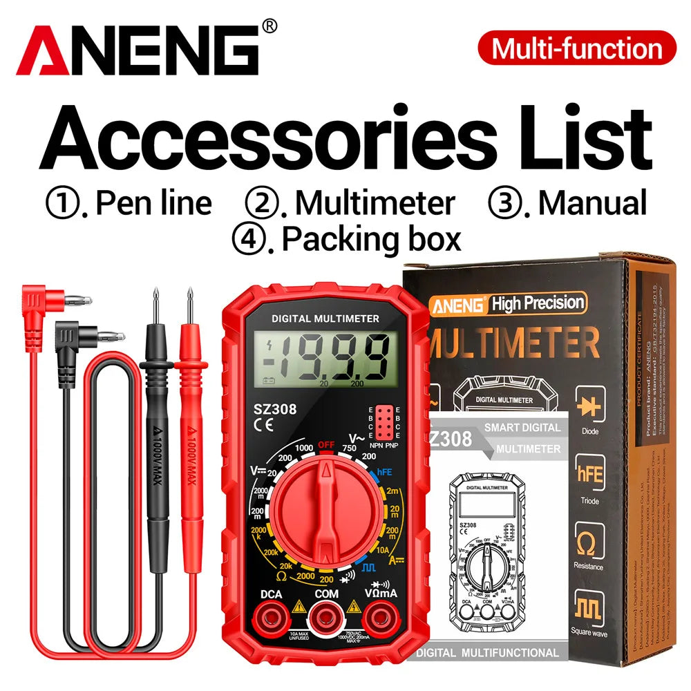 Digital Multimeter AC/DC Current Meter Voltage Resistance Meter Electrician LCD Backlight Ohm Square Wave Test