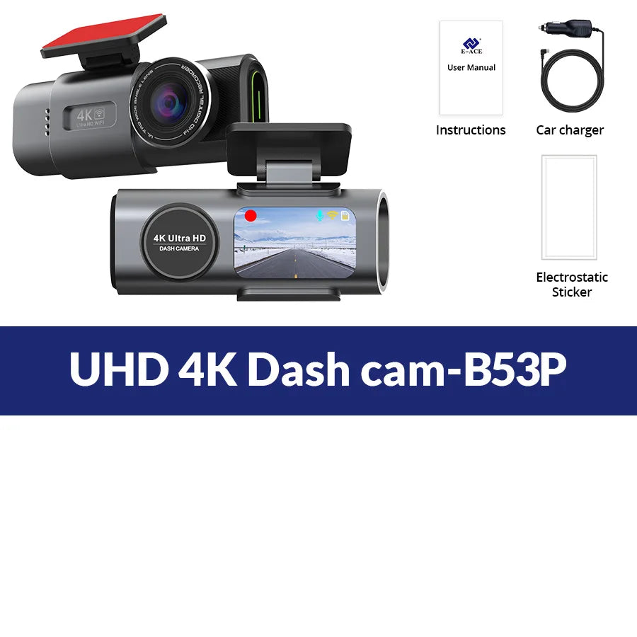 4K UHD Dash Cam with Night Vision, WiFi, GPS & 24H Parking Monitor DVR Camera