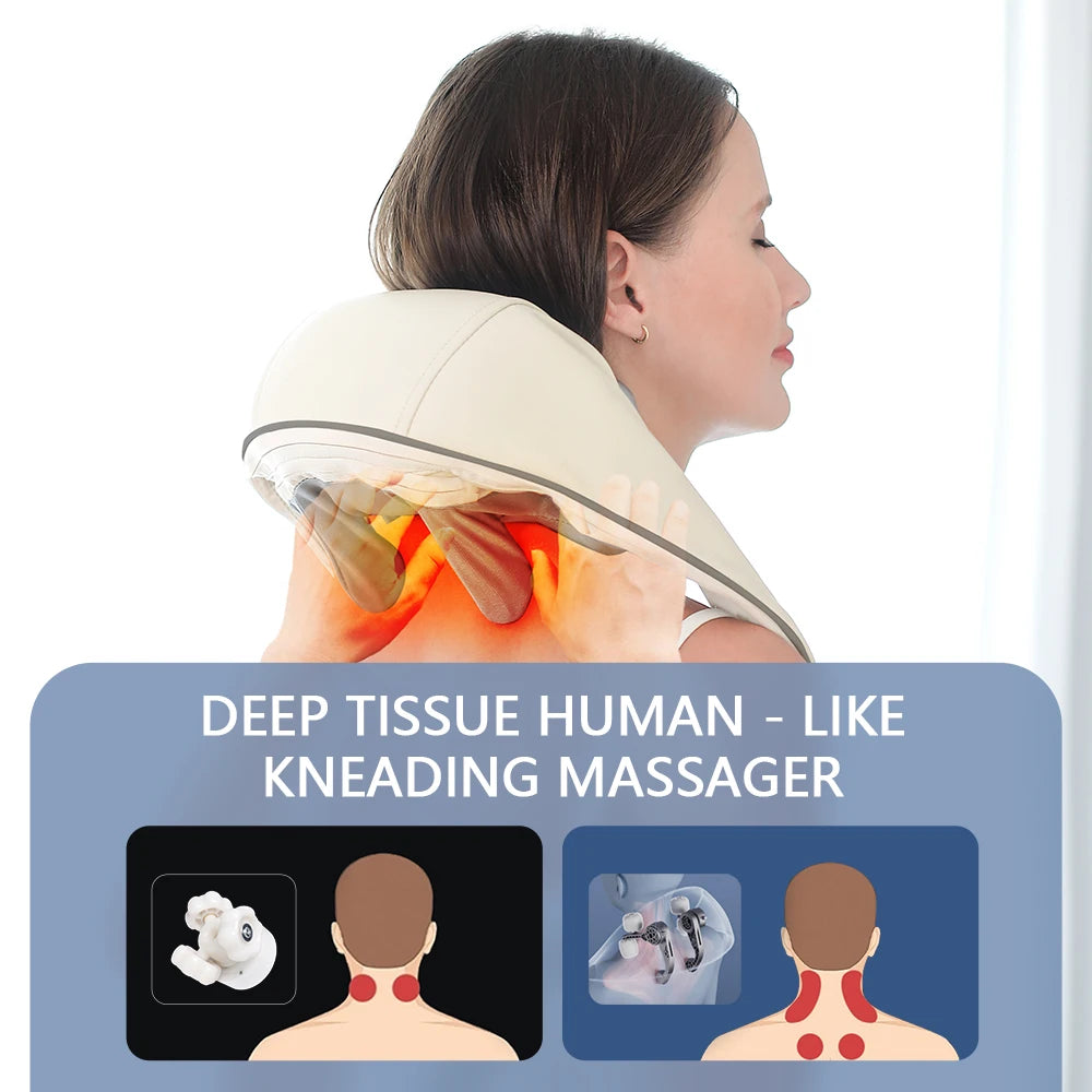 Wireless Neck Shoulder Massager – 26W Brushless Motor Kneading Shawl