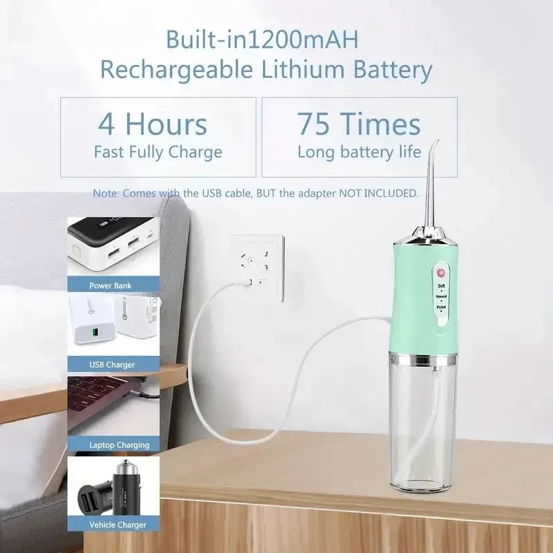 Portable 4-Jet Water Flosser – 3 Modes, Rechargeable Smart Electric Oral Irrigator Cleaner