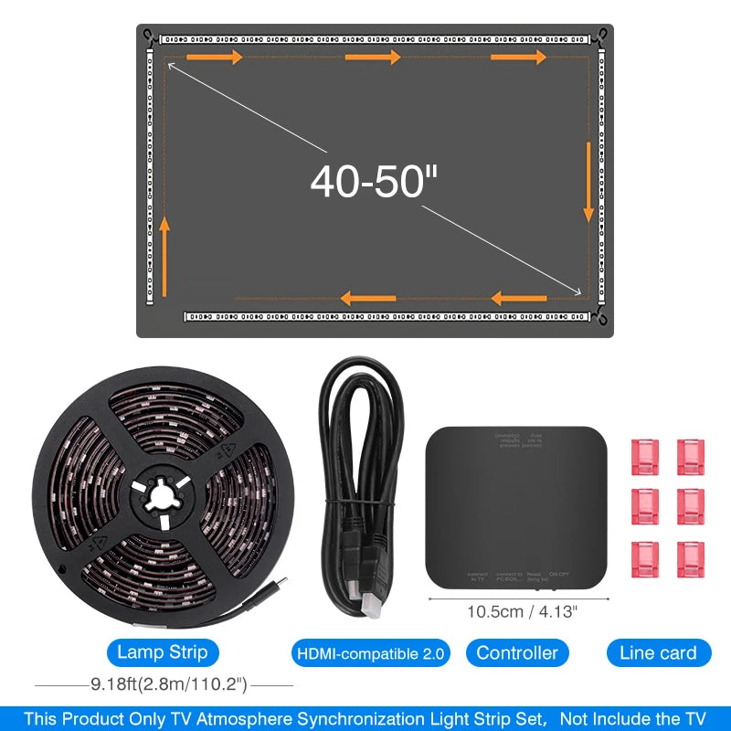 Ambient TV LED Backlight with Real-Time Screen Sync for 40–85 Inch TVs | HDMI 2.0 Compatible | Dynamic 4K LED Light Strip