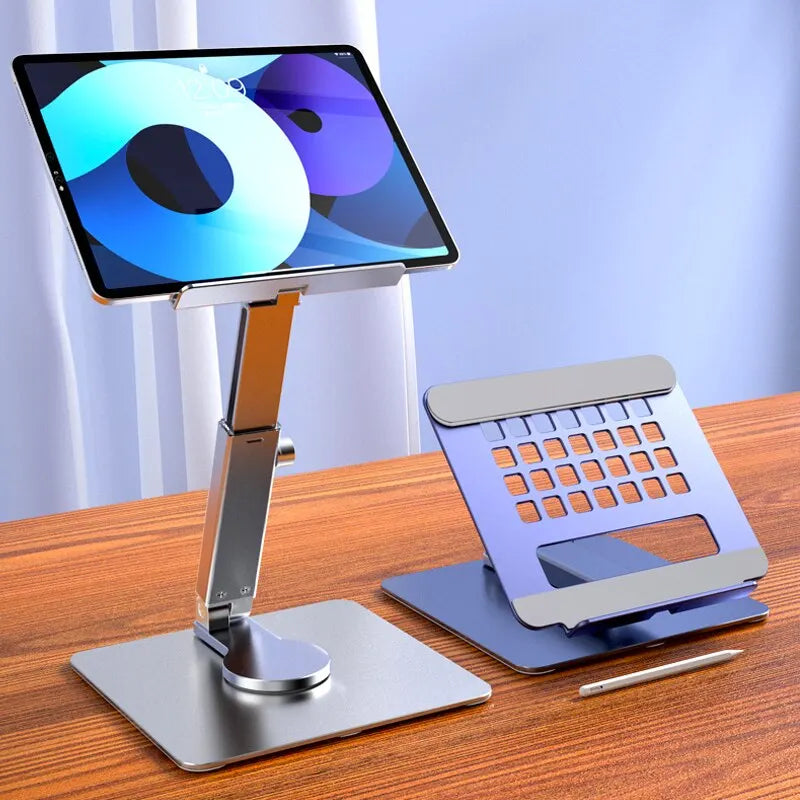 Aluminum 360° Rotating Tablet Stand Adjustable Folding Desk Holder for iPad Pro Air Xiaomi 4–14"