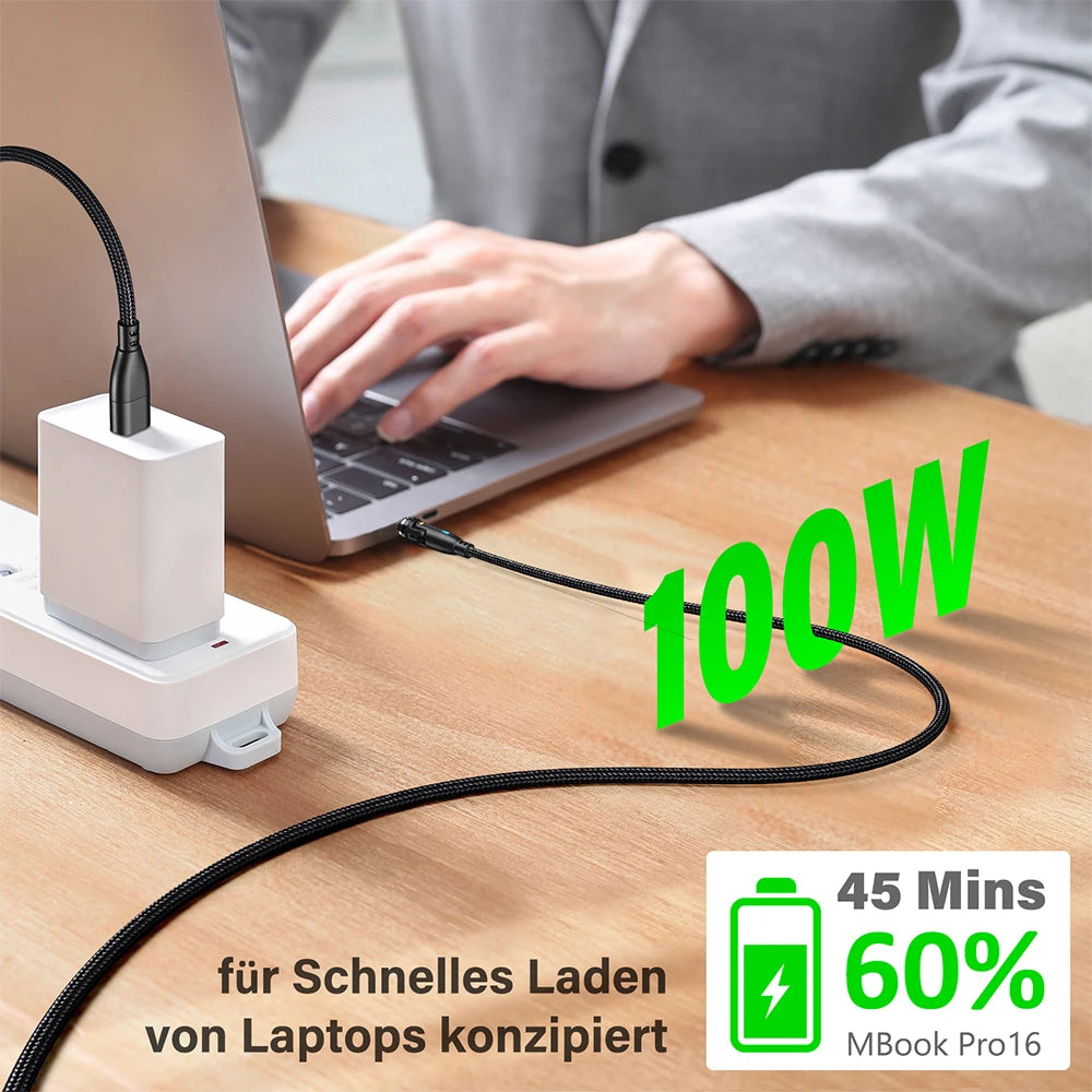100W Magnetic USB Type C Cable 5A Fast Charging Cord for MacBook Samsung iPhone Devices