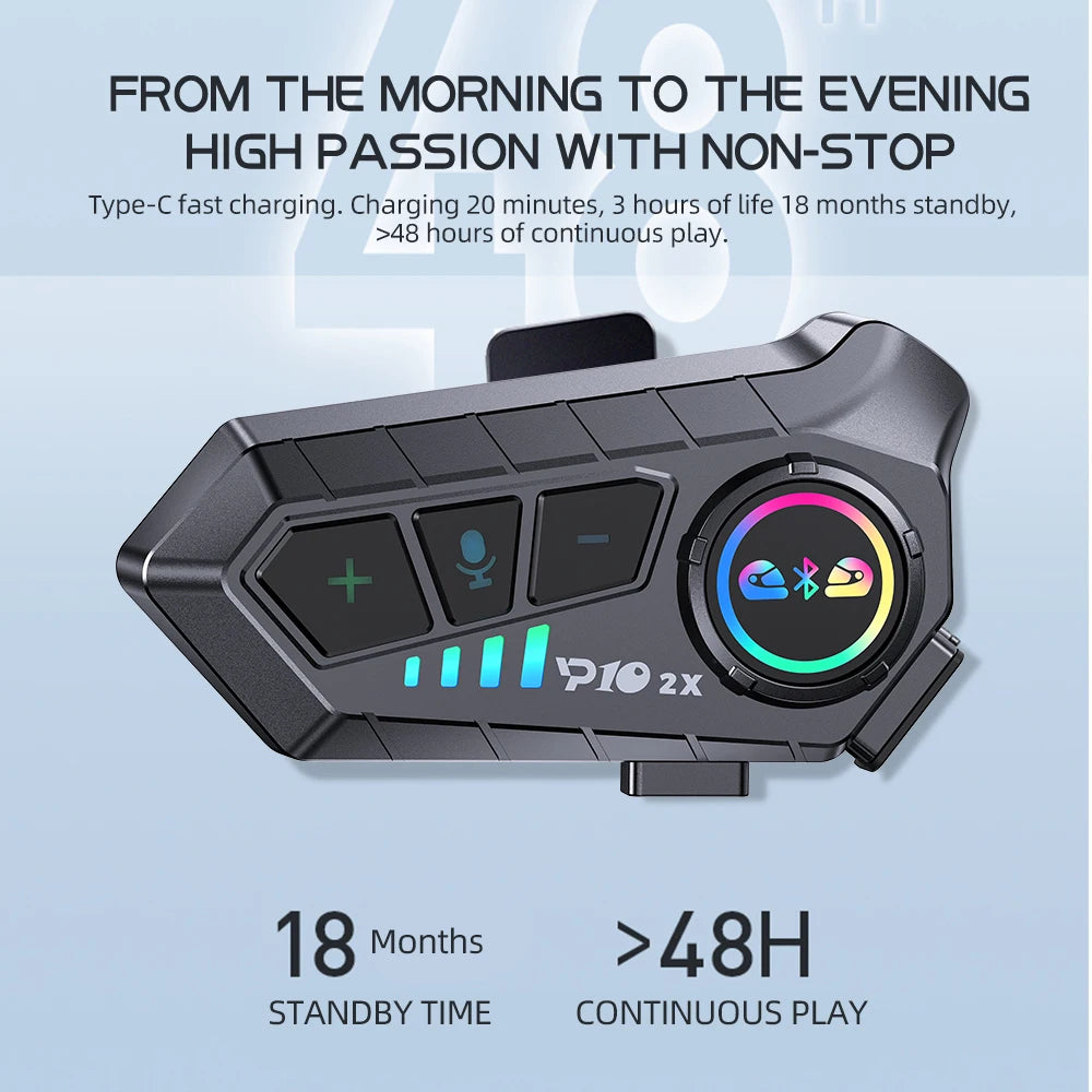 Motorcycle Intercom Headset BT 5.3 Waterproof Helmet Interphone for 2 Riders 300M Music Share