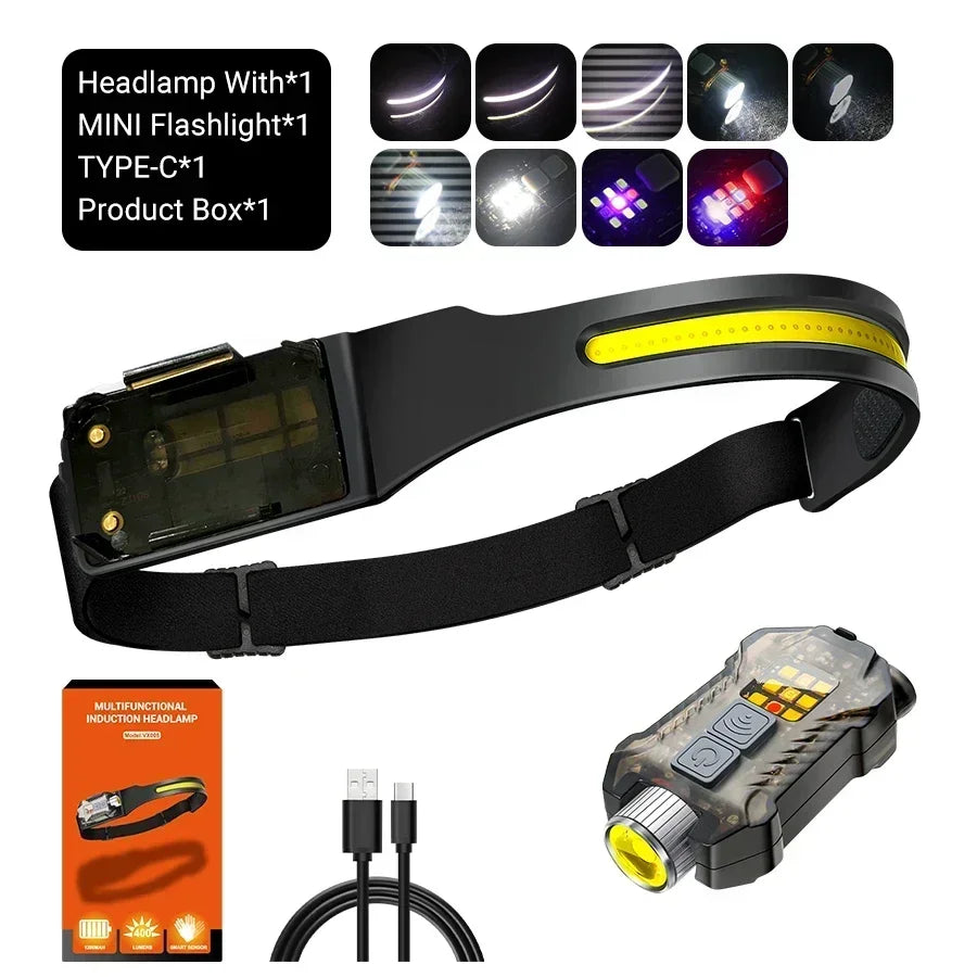 EvoFine LED Headlamp Flashlight With 7500Mah Built-in Battery USB Rechargeable Fishing Camping